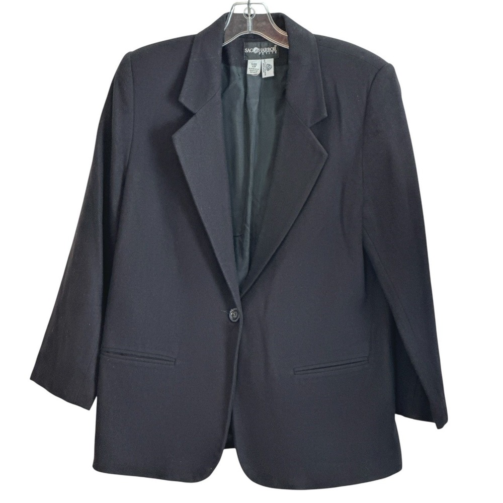 Sag Harbor Petite Women Blazer 100% Pure Wool Black Classic Capsule Wardrobe 12P